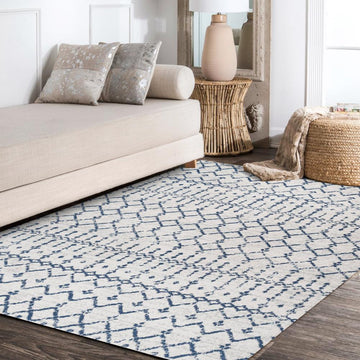 Moroccan Hype Boho Vintage Diamond Area Rug Cream/Navy